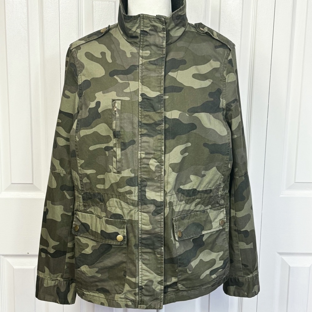 Love Tree Green & Brown Military Camo Print Full Zip Utility Jacket XL